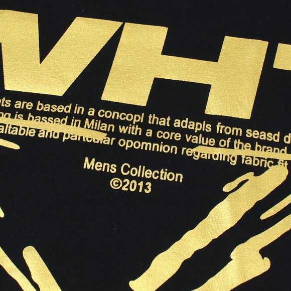 OFF WHIT Center Gold Small Warning Line Behind Large Warning Line Short Sleeve T - Picture 6 of 6